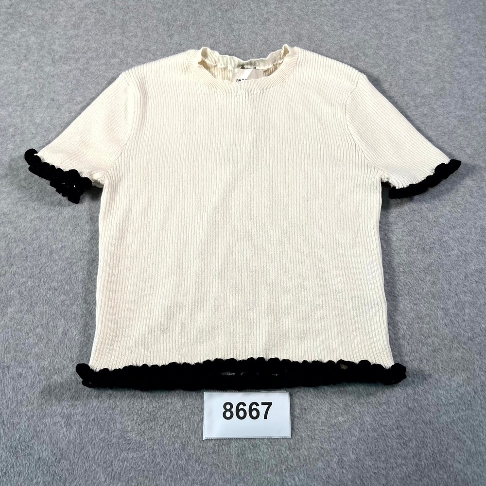 Industry Republic Clothing Knit‎ Top Womens XL Cream Tipping Pom Pom Crew Neck
